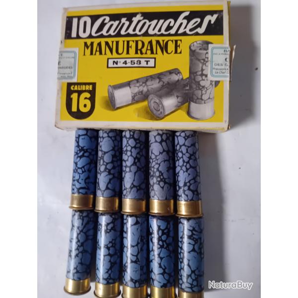 Bo�te de 10 belles cartouches anciennes cal 16 MF mouchet�es bleues