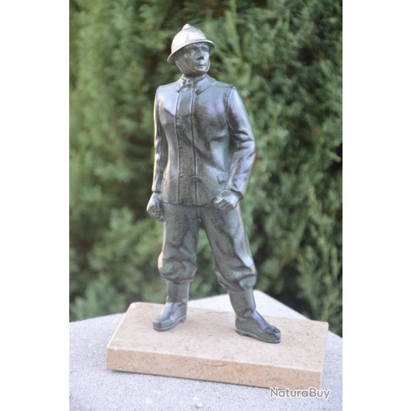 SAPEUR POMPIER Ancien Bronze casque Argent