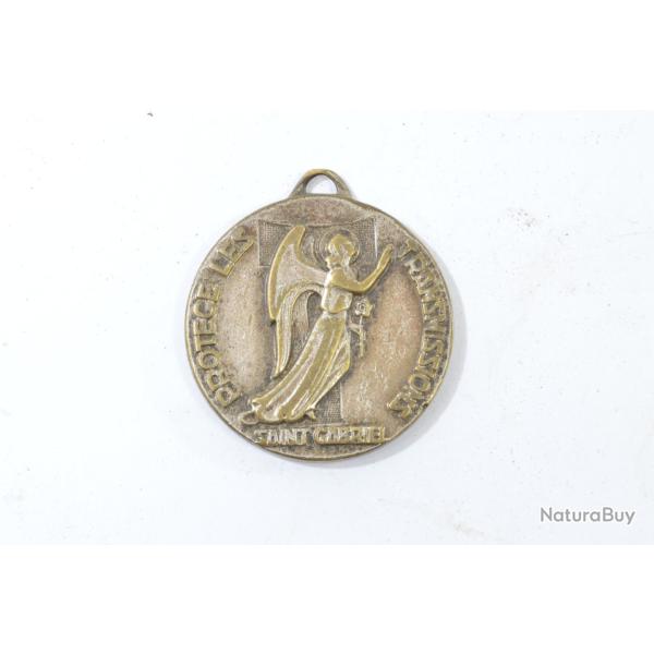 M�daille Saint Gabriel, prot�ge les transmissions. Arm�e Fran�aise, ann�es 1950 - 1960. Indochine