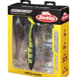 COFFRET CADEAU DE 2 LEURRES SOUPLES BERKLEY POWERBAIT CULLSHAD 20cm MONTES + 2 VERRES A WHISKY
