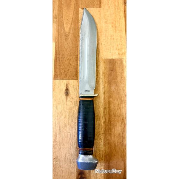 Puissant couteau de chasse allemand SOLINGEN - lame 6 mm - manche cuir - �tui cuir