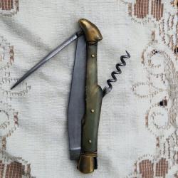 COUTEAU DE POCHE . MODELE EXTRA DU COUTELIER G.DAVID.AVEC TIRE BOUCHON ET POIN&Ccedil;ON. MANCHE EN CORNE
