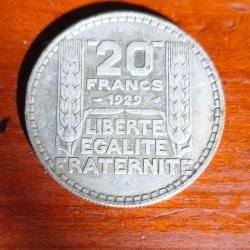Pi&egrave;ce argent 20francs 1929