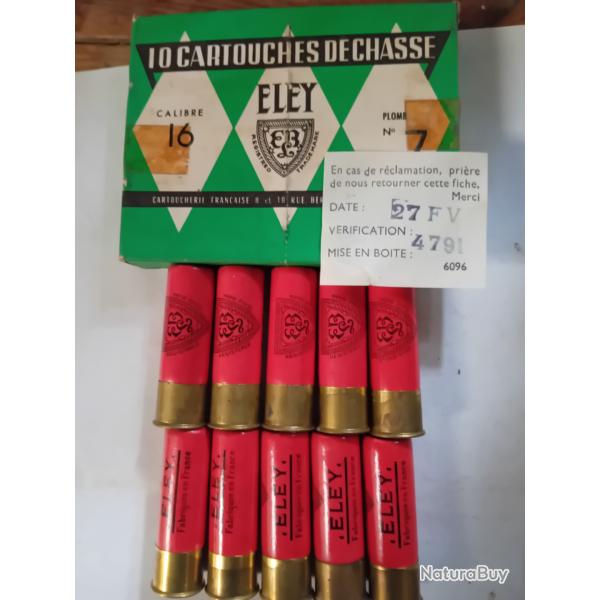 Bo�te de10 belles cartouches anciennes cal 16 ELEY  douilles cartons rouges
