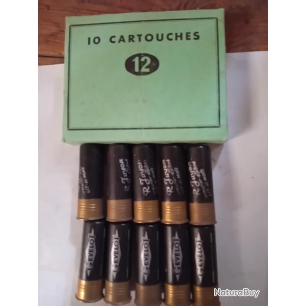 Bo�te de 10 rare cartouche Gevelot  avec le  nom d'un Armurier  cal12 douilles cartons