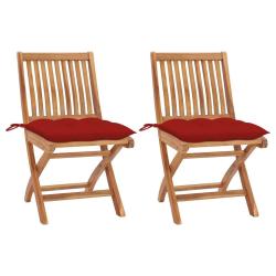 Chaises de jardin lot de 2 et coussins rouge Bois teck massif