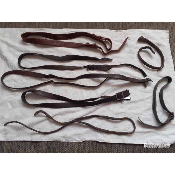 Lot de 5 anciennes bretelles a fusil cuir