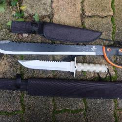 Set De Survie Jungle : Machette FARC Lame Acier 3Cr13 + Couteau Poignard Bowie Survie Etui Nylon