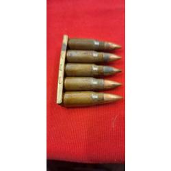 8mm Kurt rare  clip complet de 5 munitions d origine1944 vendu par poudrenoirepro