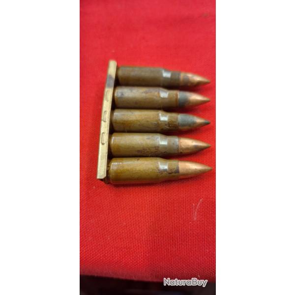8mm Kurt rare  clip complet de 5 munitions d origine1944 vendu par poudrenoirepro