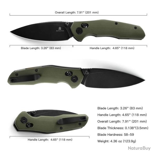 Couteau Pliant Bestech Knives Ronan Lame Acier 14C28N Manche G10 OD Green Crossbar Lock BTKMK02G