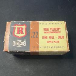 Anciennes cartouches RWS Sinoxid .22 LR High Velocity Solid - Troisdorf Germany