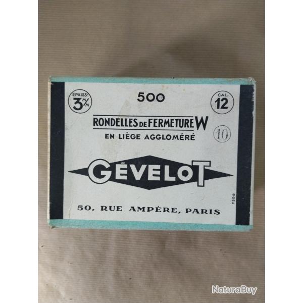 Bo�te de 500 rondelles de fermeture li�ge Gevelot neuve. Plomb de 10.