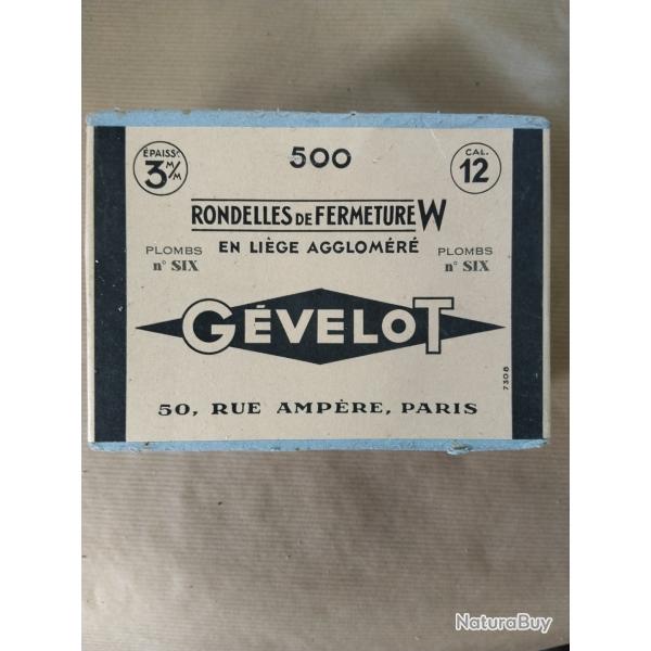 Bo�te de 500 rondelles de fermeture li�ge Gevelot neuve. Plomb de 6.