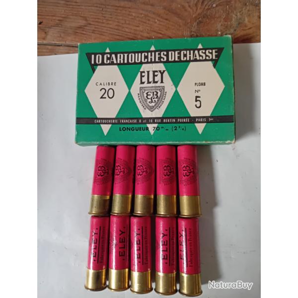 Bo�te de10 belles cartouches anciennes cal 20 ELEY douilles cartons rouges