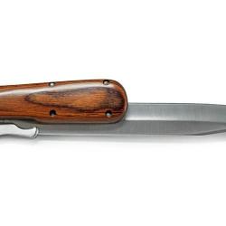 Dague pliante de chasse manche bois de rose lame en acier pointe double tranchante 3CR13 &eacute;tui cuir 2