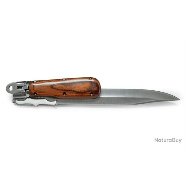 Dague pliante de chasse manche bois de rose lame en acier pointe double tranchante 3CR13 �tui cuir 2