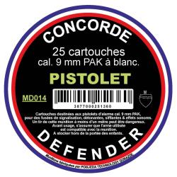 9mm &agrave; blanc concorde europarm concorde defender cart 9mm pak par 25