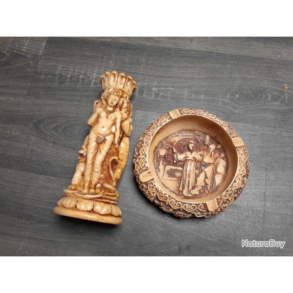 Statue + cendrier imitation ivoire en r�sine d�co