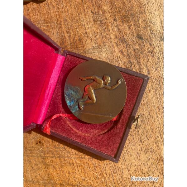 Ancienne M�daille Bronze Athl�tisme / Course � pied - Sign�e �douard FRAISSE - �crin d'origine
