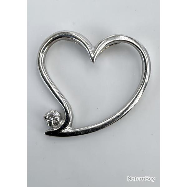 Pendentif Coeur en or blanc massif 18 carats - diamant