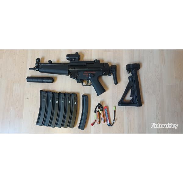 MP5 Tokyo Marui NGRS + ACETECH Lighter BT + 7 chargeurs +Crosse M4 + Red dot + 3 Batteries