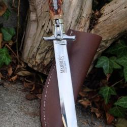 BEAU Couteau D'ESTAING De CHASSE MARBLES LAME Acier 440 Manche OS Etui CUir S&eacute;curit&eacute;
