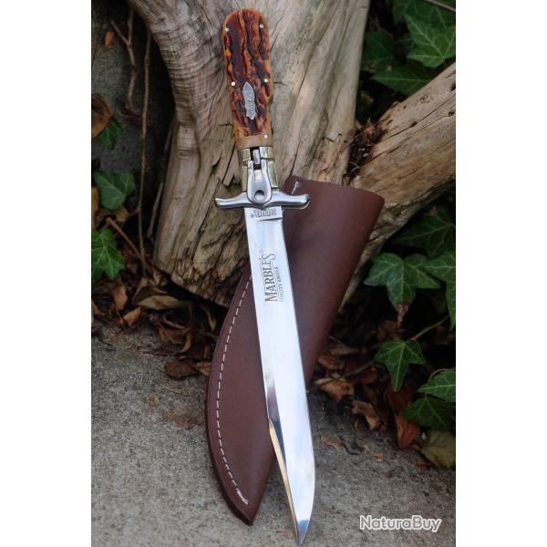 BEAU Couteau D'ESTAING De CHASSE MARBLES LAME Acier 440 Manche OS Etui CUir S�curit�