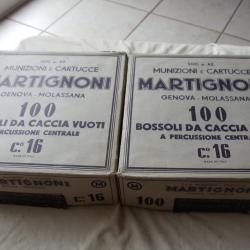 2 Bo&icirc;tes anciennes de 100 douilles carton MARTIGNONI en calibre 16.
