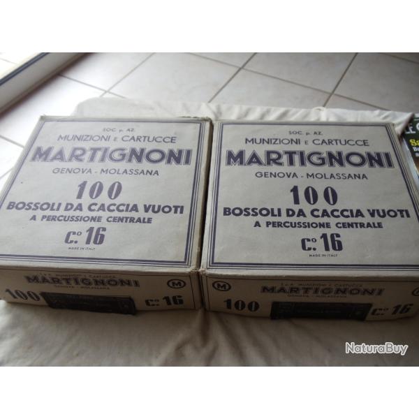 2 Bo�tes anciennes de 100 douilles carton MARTIGNONI en calibre 16.