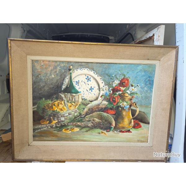 Grand tableau nature morte.Huile sur panneau faisan et b�casse. H�l�ne Rynders