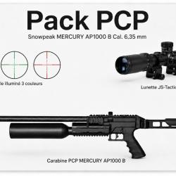 Pack Carabine Snowpeak MERCURY AP1000 B Cylindre aluminium PCP Noir Cal. 6,35mm 19,5 Joules