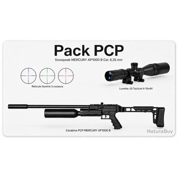 Pack Carabine Snowpeak MERCURY AP1000 B Cylindre aluminium PCP Noir Cal. 6,35mm 19,5 Joules