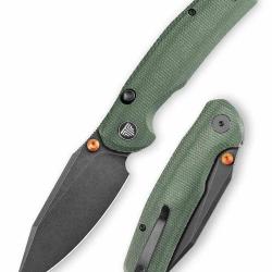 Couteau TRIVISA Hornet Pro Button Lock Lame Acier 14C28N Manche Micarta Vert TVJM12GM14