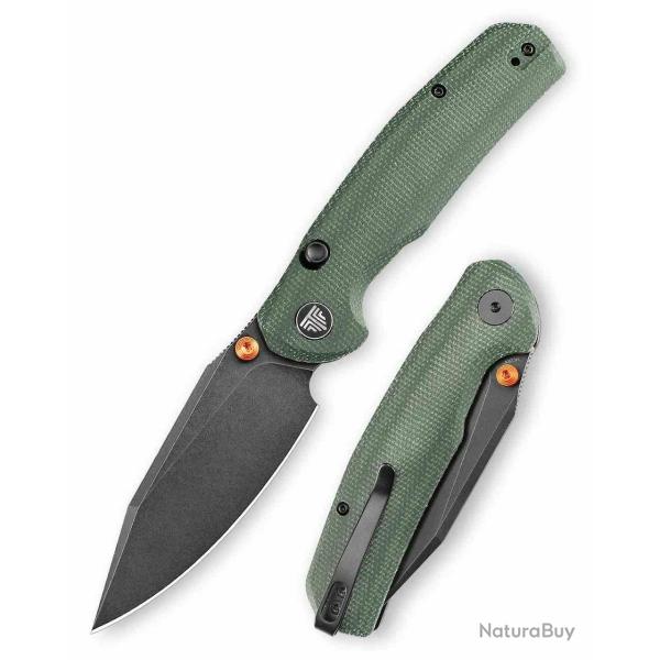 Couteau TRIVISA Hornet Pro Button Lock Lame Acier 14C28N Manche Micarta Vert TVJM12GM14