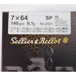 1 BOITE DE 50 BALLES 7X64 SELLIER ET BELLOT 140GR/9.1 G SP    NEUVE