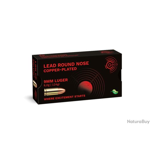 Munitions GECO cal.9mm PARA LRN CP (lead round nose copper plated) BTE50 1 boite ( 50 munitions )