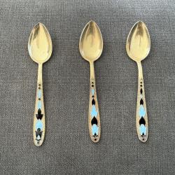 3 cuill&egrave;res en vermeil - Russie communique - Argent massif plaqu&eacute; or - URSS