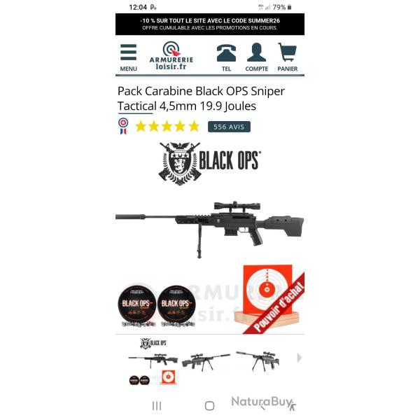 Carabine � plomb Black OPS Sniper Tactical, calibre 4,5 mm, avec une puissance annonc�e de 19,9 joul
