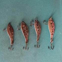 RARE 4 ANCIENNES CUILLERS ONDULANTES PEINTES DE P&Ecirc;CHE A.R DES ANNEES 1950/1980