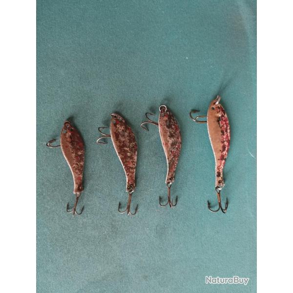 RARE 4 ANCIENNES CUILLERS ONDULANTES PEINTES DE P�CHE A.R DES ANNEES 1950/1980