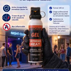 AEROSOL DE DEFENSE 100ML PRO, AVEC POIGNEE GEL CS + POIVRE (GEL100MLCSP)