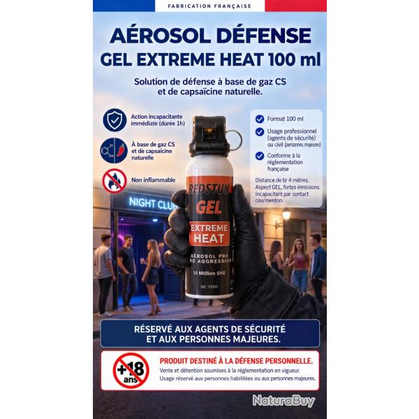 AEROSOL DE DEFENSE 100ML PRO, AVEC POIGNEE GEL CS + POIVRE (GEL100MLCSP)