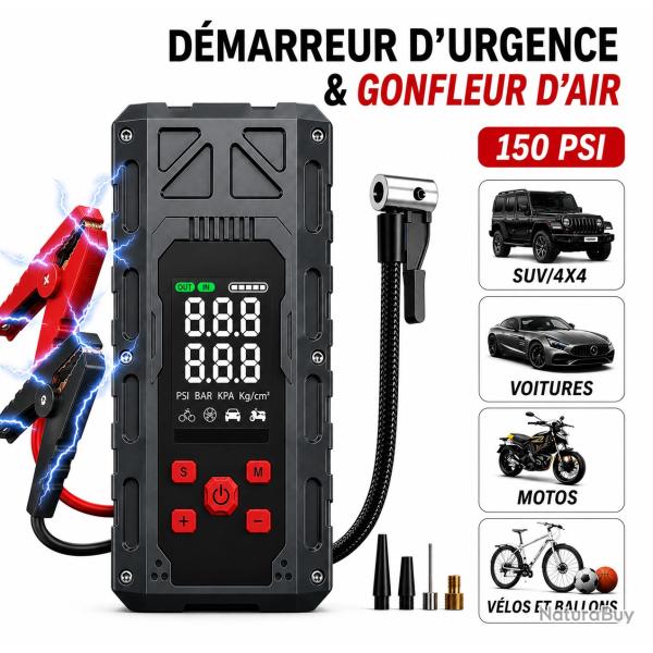 D�marreur et gonfleur 9 en 1 - 150 PSI - 8000A - Garantie 2 ans