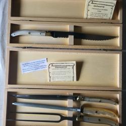 Ensemble de set de cuisine Laguiole de Claude Dozorme lame inox et manche en Nacrine Thiers France