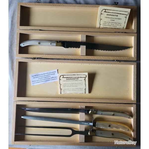 Ensemble de set de cuisine Laguiole de Claude Dozorme lame inox et manche en Nacrine Thiers France