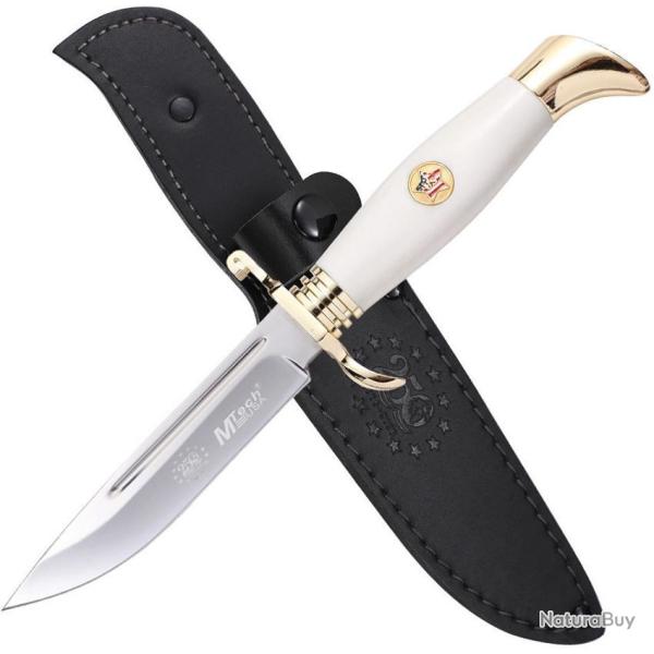 Couteau Fixe MTech Lame Acier 3Cr13 Manche POM Blanc �tui Cuir MTFIX009WH