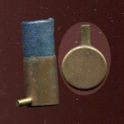 9 mm &agrave; broche &agrave; grenaille  - long &eacute;tui cuivre et carton bleu ferm&eacute; par un opercule en carton