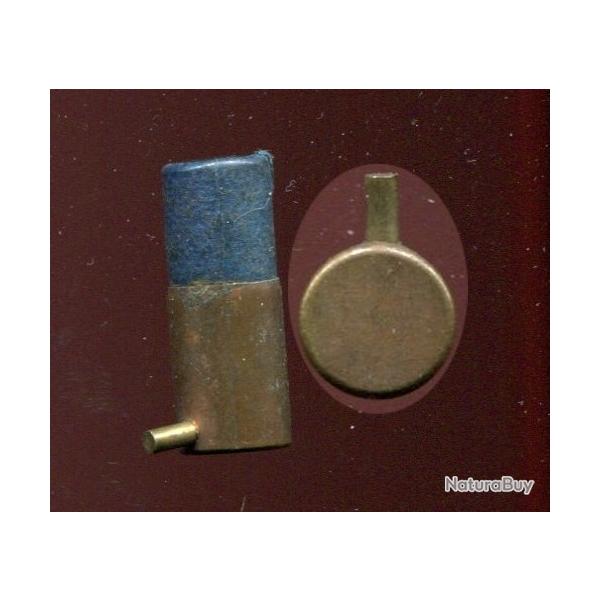 9 mm � broche � grenaille  - long �tui cuivre et carton bleu ferm� par un opercule en carton