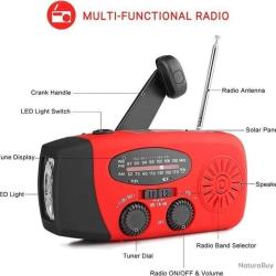 Ench&egrave;re Radio d'urgence auto-aliment&eacute;e Solaire et manivelle